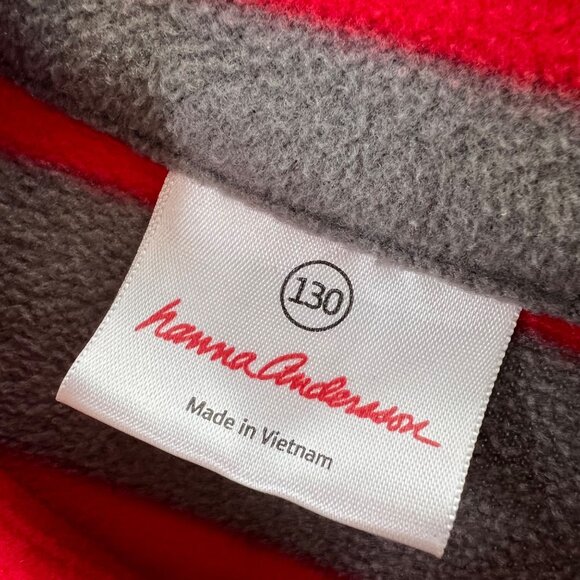 Hanna Andersson Fleece Pullover Sweater size 130 US 8 Red Gray Stripes 1/4 Zip - Picture 4 of 5
